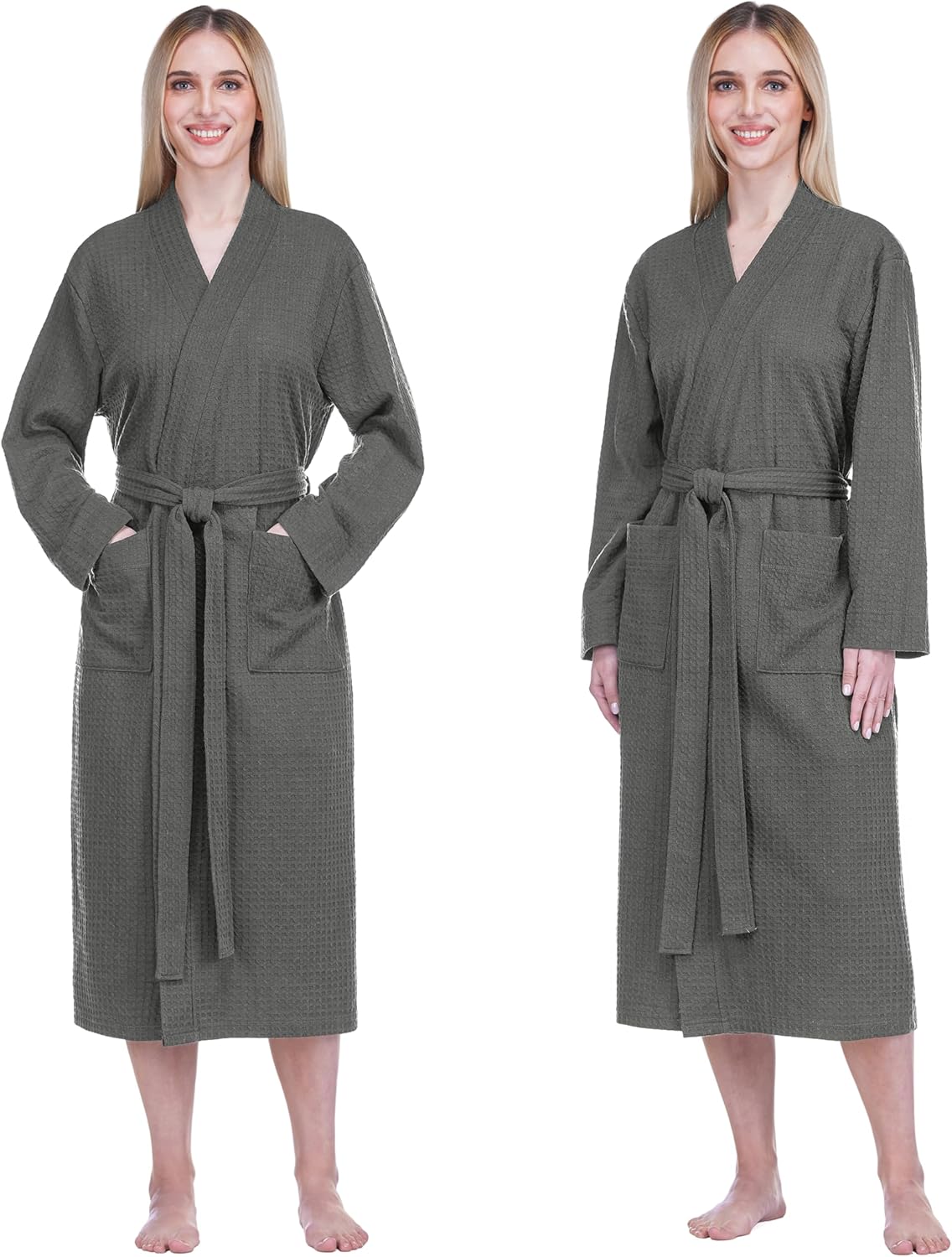 PAVILIA Women Waffle Knit Kimono Robe, Soft Cozy Breathable Lightweight Long Bathrobe with Side Pockets for Shower Spa House - Image 2