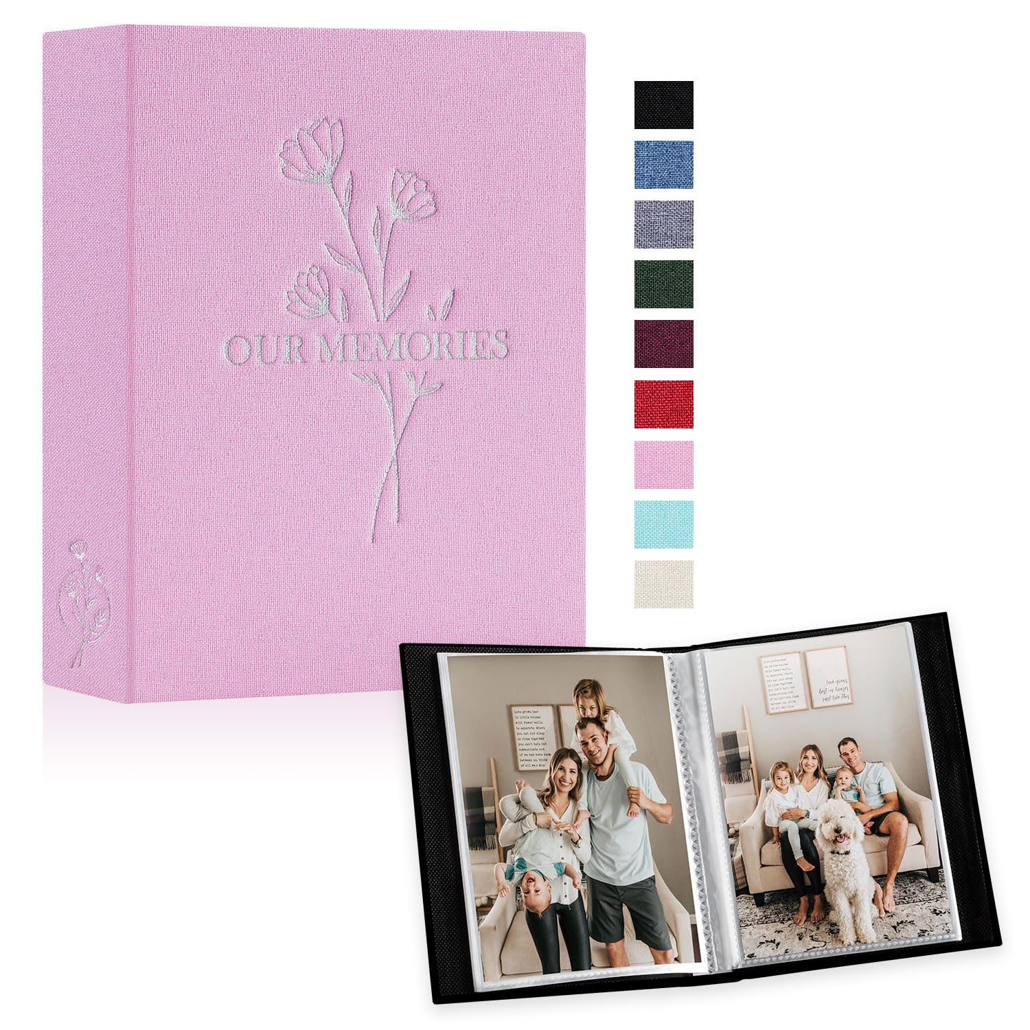 Lanpn Lino Album Fotografico 10x15 50 Tasche 2 Confezioni, Our Memories Piccolo Mini Biancheria Album Foto Portafoto Verticale Tascabile Tasca (Rosa)