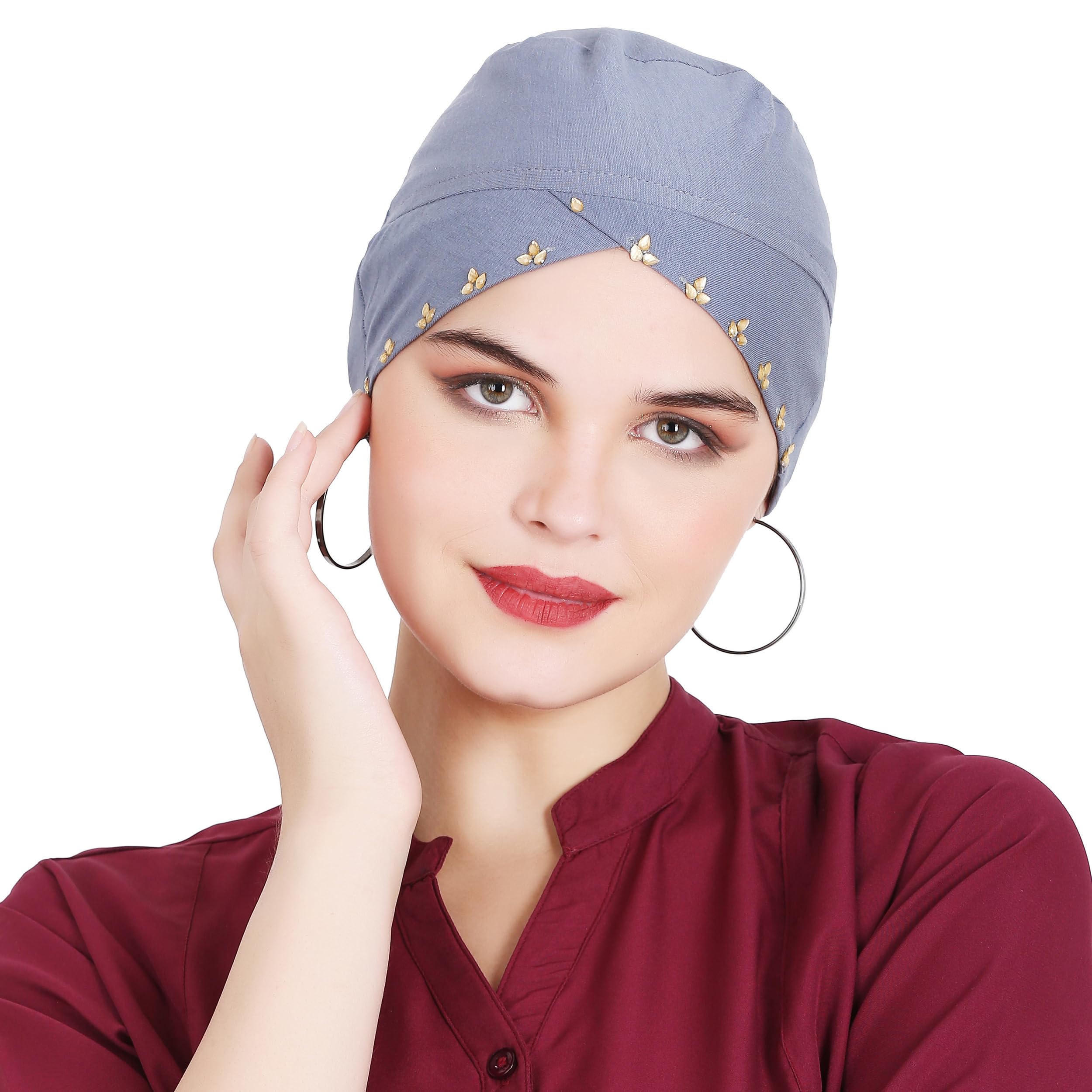 Hosiery cotton Surmai 1 layer Stone Turban Design Muslim Women Under Hijab Cap-image-23