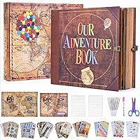 FEIYUBUY Adventure Book DIY Scrapbook Kit - 148 Pages Embossed Leather Cover, Full Accessories, Gift Boxed for Weddings, Couples, Anniversaries