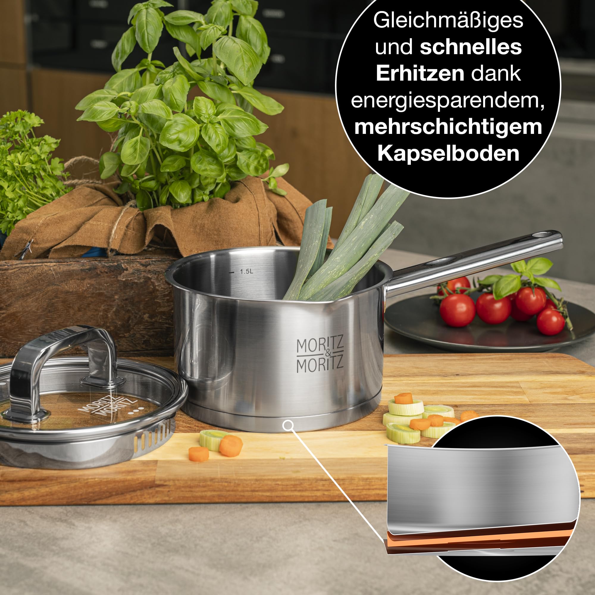 Moritz & Moritz Casserole à Induction En Acier Inoxydable De 24 Cm Avec Passoire Dans Le