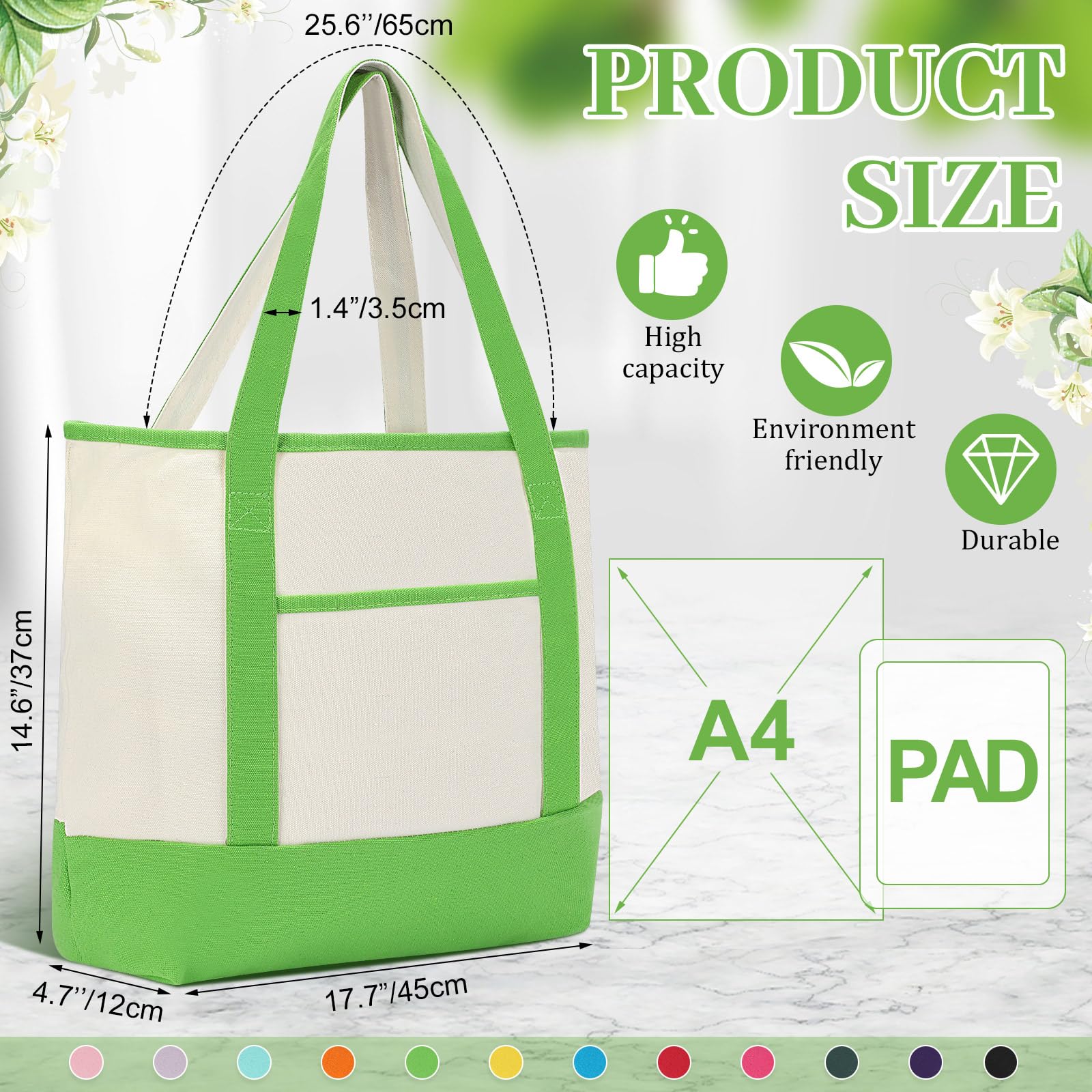 Sanwuta Confezione da 12 borse in tela con manici, 43,8 x 35,8 x 11,9 cm, resistenti, riutilizzabili, tinta unita, sacchetti di stoffa vuoti, per shopping, spiaggia, viaggi, lavoro, scuola