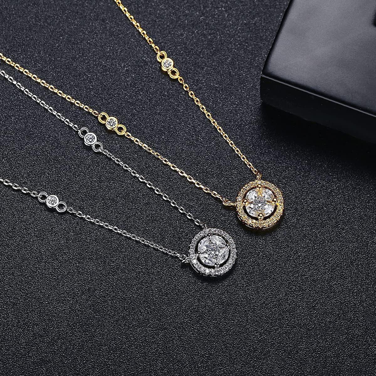14K Gold Delicate Round Moissanite Pendant Necklace, Chic Clavicle Necklace for Women - Image 5