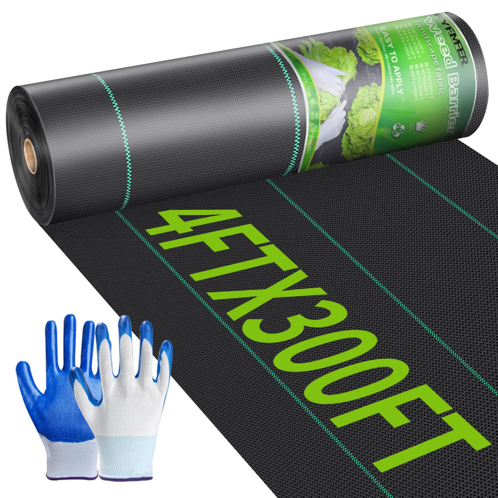 4ftx300ft Weed Barrier Landscape Fabric Heavy Duty, Woven Weed Control Cloth, Woven Geotextile Fabric for Underlayment, Commercial Driveway Weed Block Cover Mat,with 1 Pair of Gloves