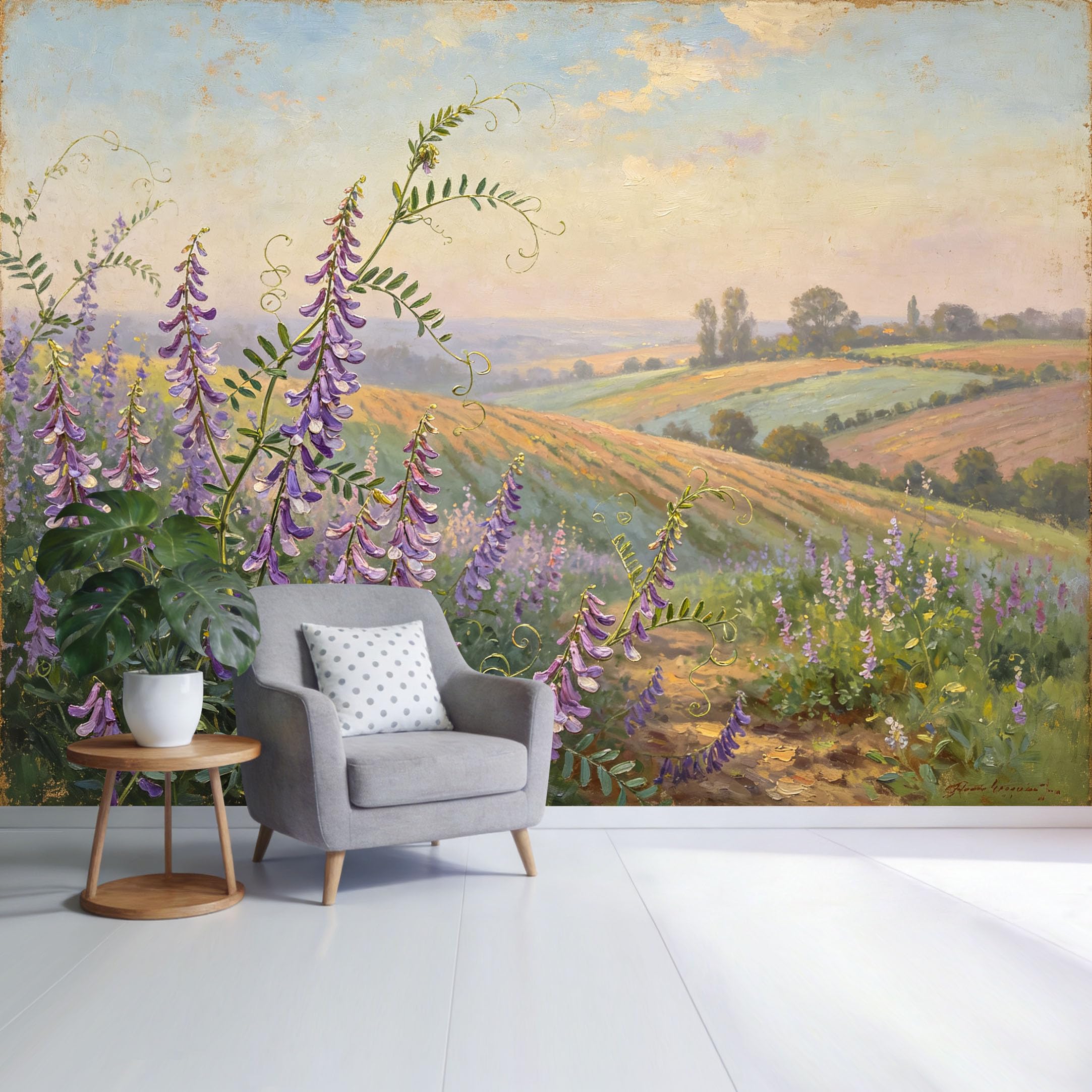 Custom Size Wall Mural Lavender Field Landscape Botanical Oil Painting Style SelfAdhesive Wall Fabric Removable Wallpaper for Home Office Decor