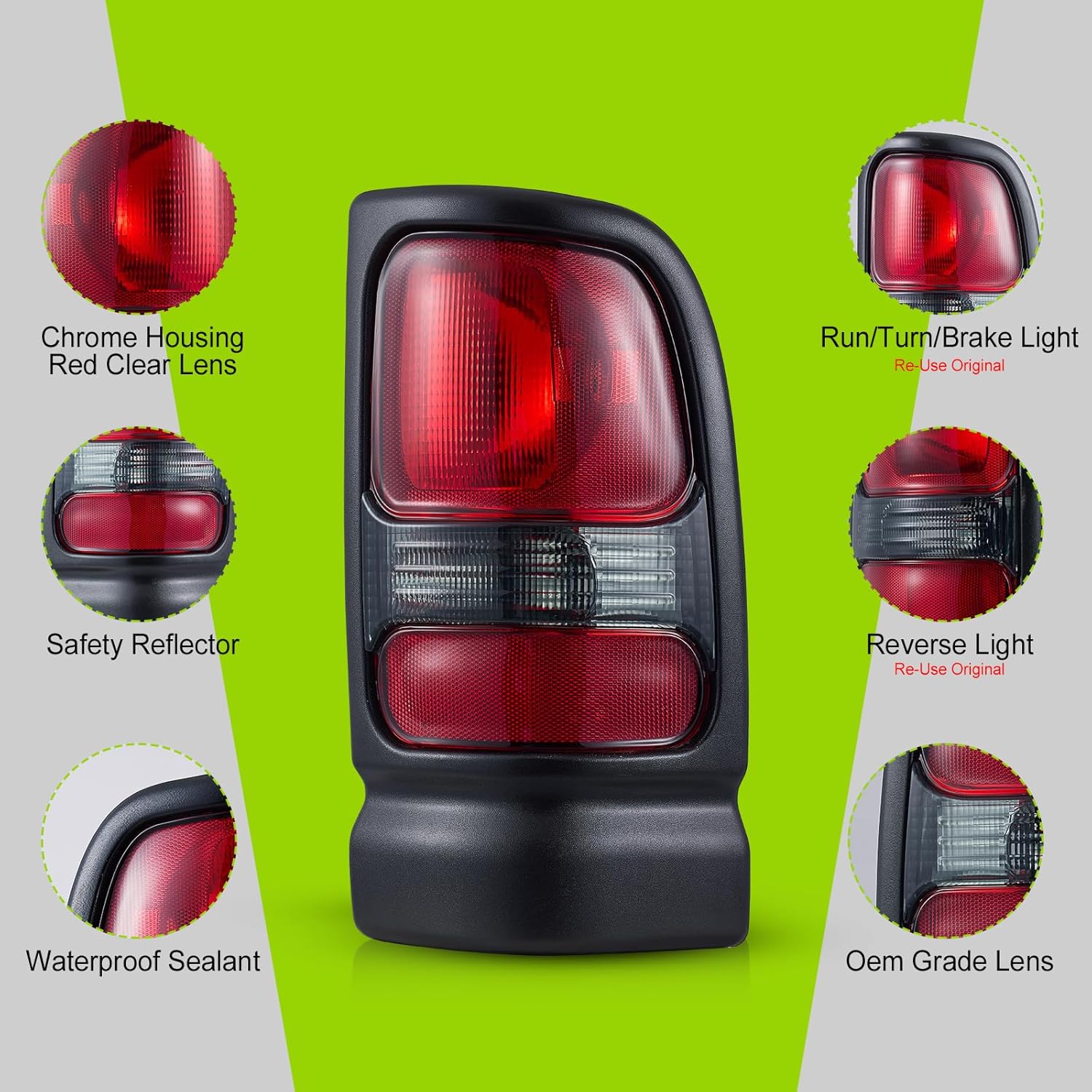 Tail Light Assembly for Dodge Ram 1500/2500/3500 1994-2002 (Passenger Side Right) - OEM Replacement - Part# 55055264AC, CH2801122