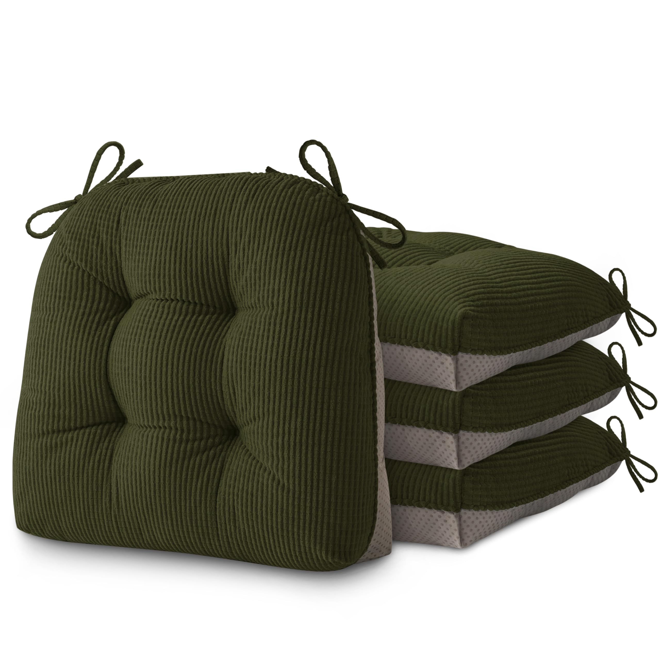 AddGrace Seat Cushions for Dining Chairs 46x42x8 cm Non-Slip Kitchen Chair Cushions Set of 4 Tufted Dining Seat Pads for Indoor Furniture and Restaurant Dark Green