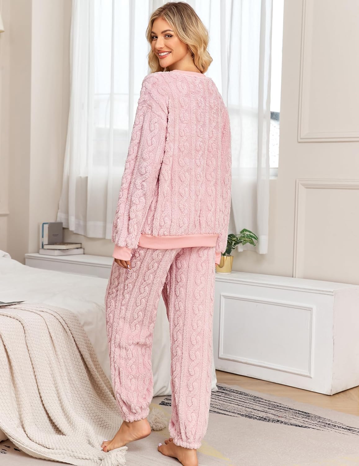 Pajamas Sets for Women Soft Comfy Fluffy Pajama Fleece Pullover Ribbed Pjs Warm Plush Lounge Sleepwear - Image 6