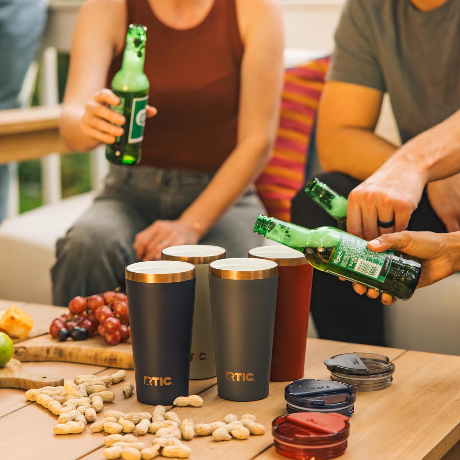 RTIC 18oz Happy Hour Pint Tumbler with Lid, Insulated, Ceramic Lined, Stainless Steel Metal, Portable Travel Cup for Hot and Cold Drink, Light Black