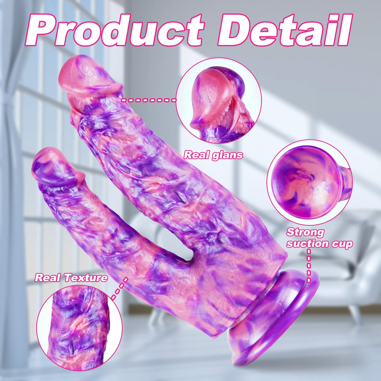 8" Soft Silicone Double Headed Monster Dildo with Suction Cup, 7" Realistic Colorful Double Sided Head Dildo for Beginners, 6" Small Fantasy Pink Purple Dildos with Curved Shaft for G-spot Anal Play: Purple Pink