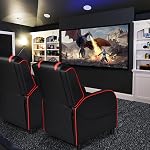 GYMAX Chaise inclinable de massage Gaming, Sofa de style Racing réglable avec repose-pieds et fonction de massage Moderne salon inclinateur PU Sièges en cuir pour le théâtre (rouge)