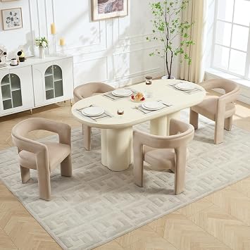Modern Barrel Dining Chairs Set of 4, No Assembly Velvet Upholstered Dining Room Chairs with Open Back and 3 Legs, Comfy Accent Armchairs for Living Room/Bedroom/Kitchen/Reading, Khaki