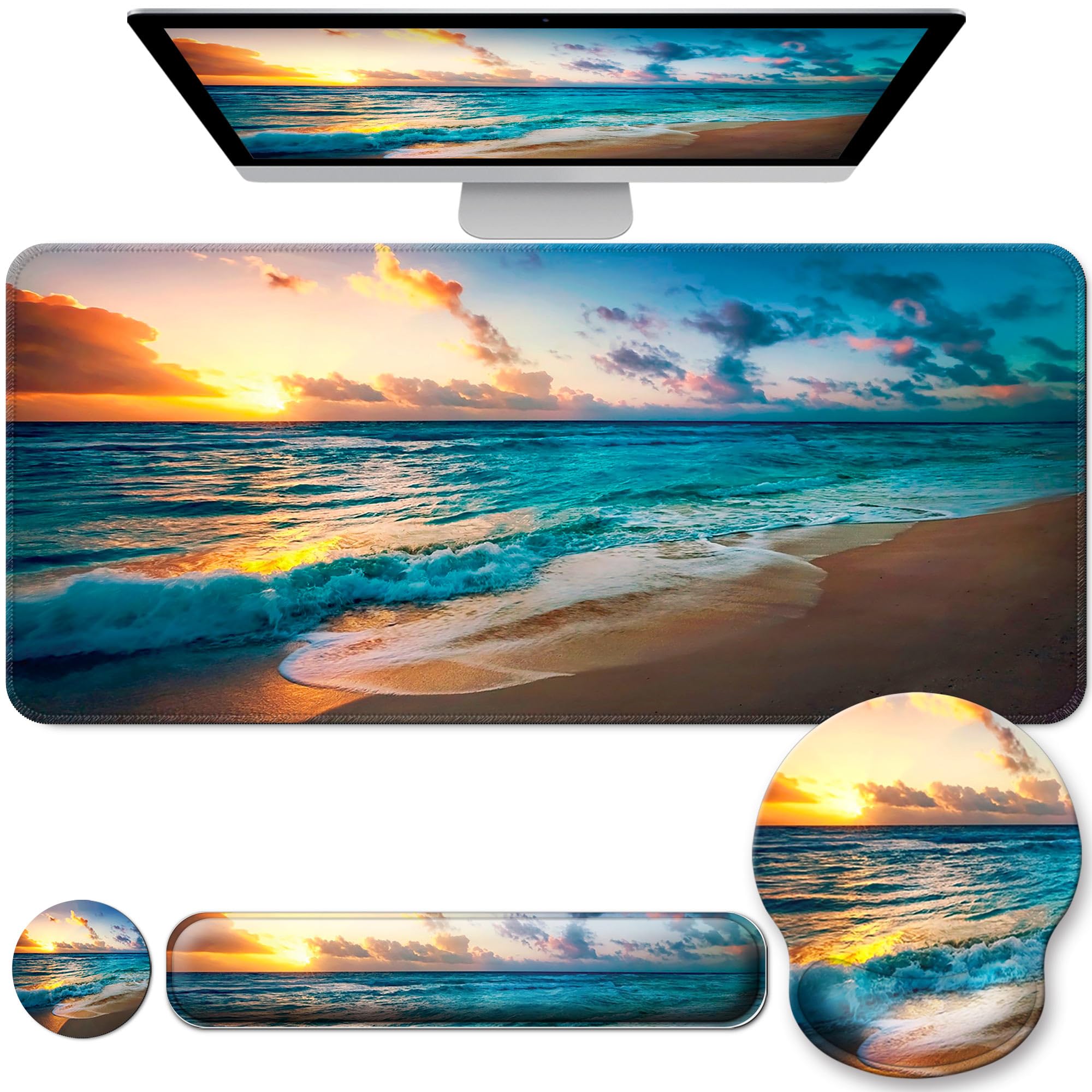 VINEBURY Desk Mat Set Keyboard and Mouse Pad with Wrist Rest Support