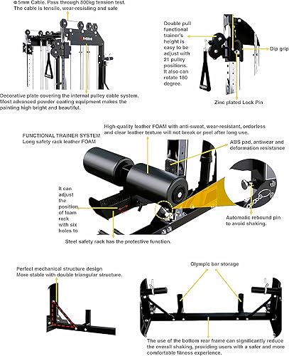 Miniatura 4 de MiM USA Pro Master 1001 Smith Machine Entrenador funcional, máquina de gimnasio todo en uno con banco de pesas adicional, predicador Curl y