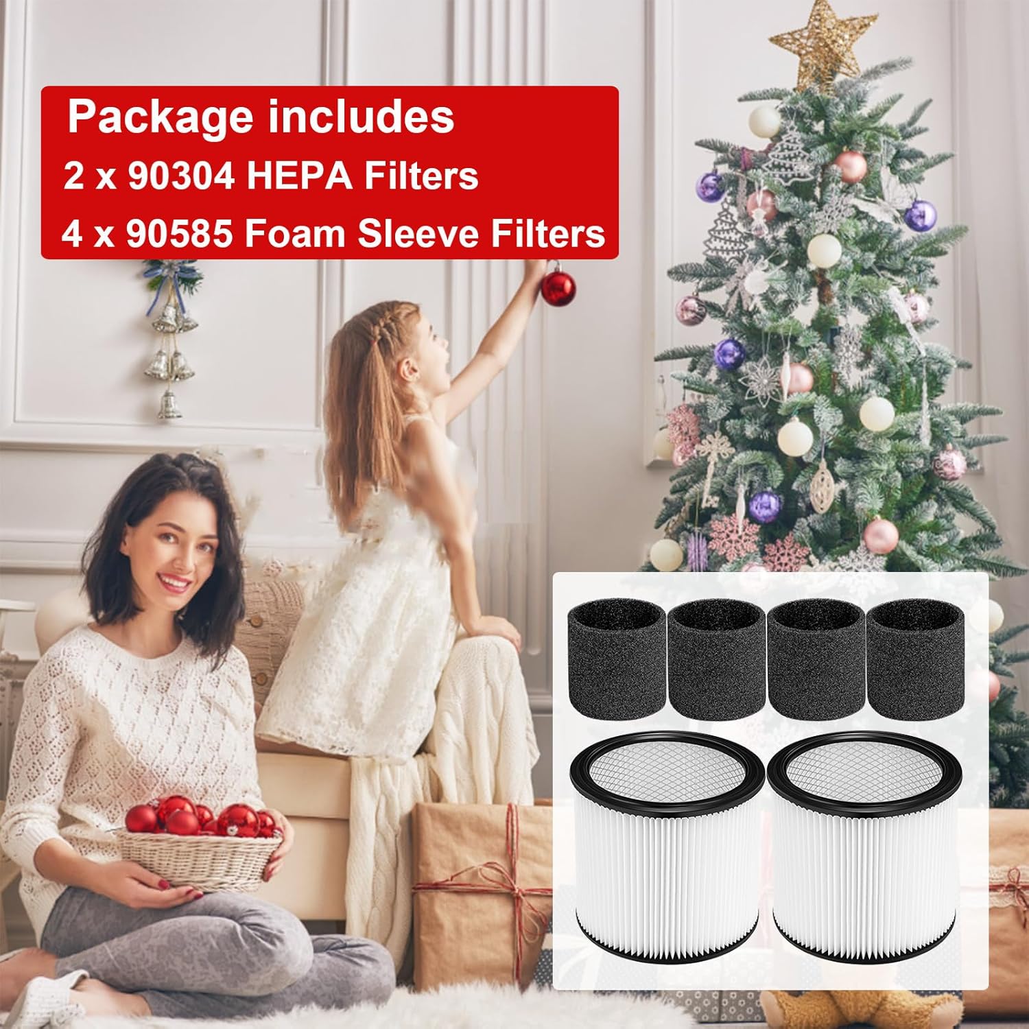 90304 HEPA Replacement Cartridge Filters Compatible With Shop-Vac 90304, 90350, 90333, 90585, 903-04-00, 9030400, Replacement Fits for 5 Gallon and Above Wet/Dry Vacuum Cleaners(2+4)
