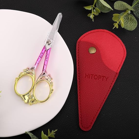Sewing Scissors Sharp Threading Scissors with Cover for Embroidery Needlework Craft Artwork Cross Stitch DIY Tools, 4.7in Pink Butterfly Shears