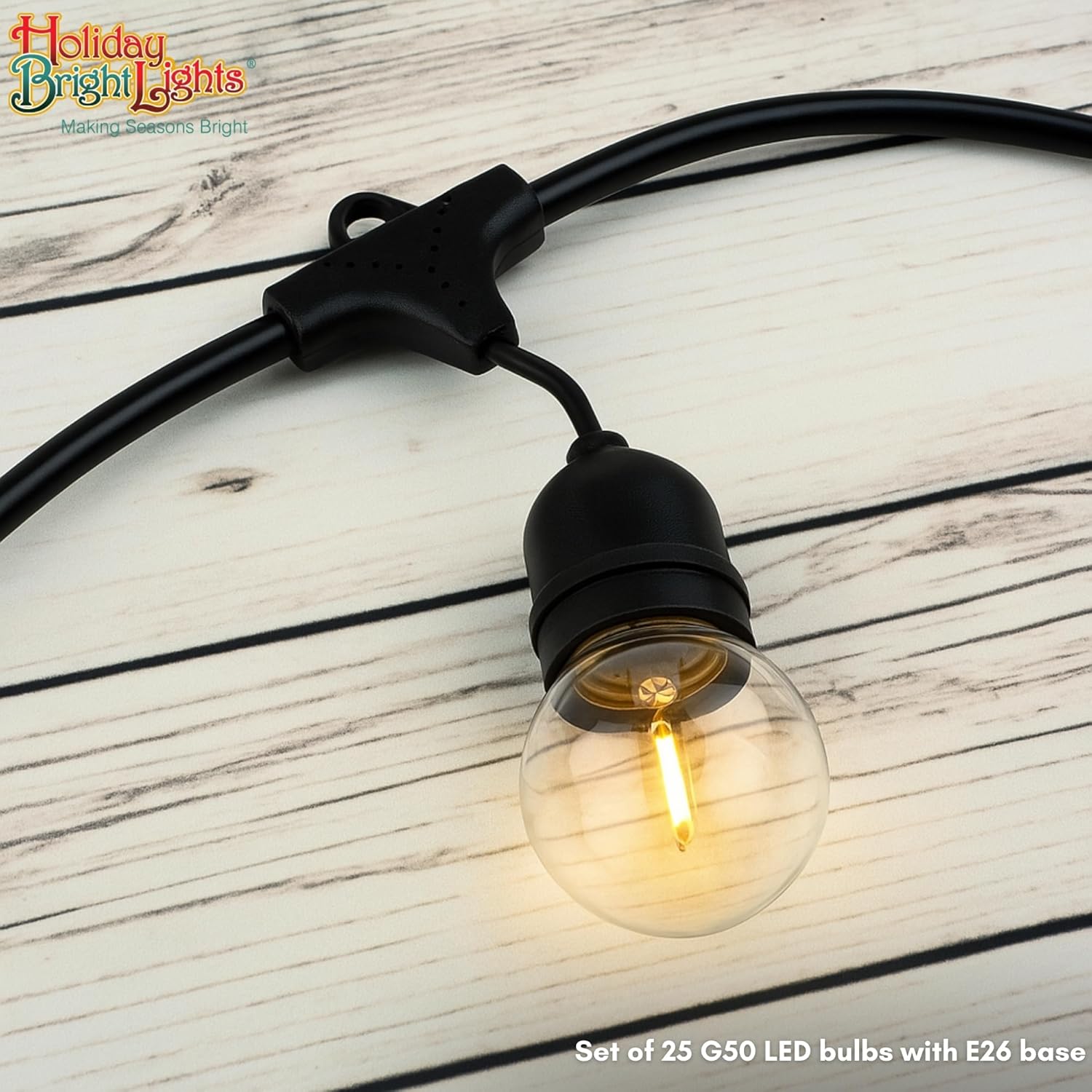 Holiday Bright Lights Belle Luci G50 Bulb Set of 25 Dimmable Warm White LED Bulbs for Outdoor Patio String Lights