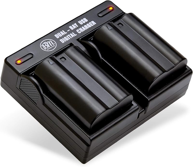 Baterías BM Premium 2-Pack EN-EL15B y cargador de doble bahía para cámaras Nikon | Compatible con cámaras Nikon Z6, Z7, D780, D850, D7500, 1 V1, D500, D600, D610, D750, D800, D800E, D810, D7000, D7100, D7200
