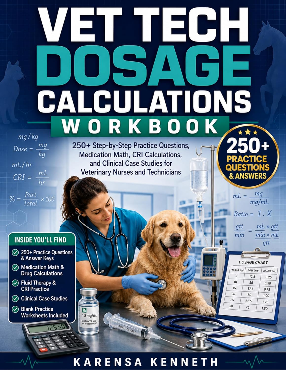 VET TECH DOSAGE CALCULATIONS WORKBOOK: 250+ Step-by-Step Practice Questions, Medication Math, CRI Calculations, and Clinical Case Studies for Veterinary Nurses and Technicians