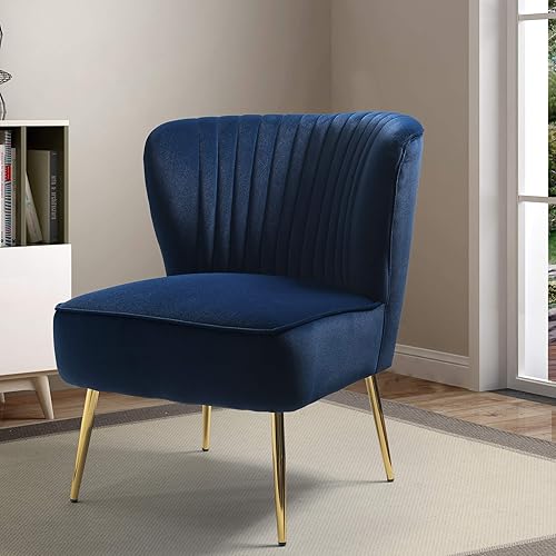 Tina's Home Silla decorativa de terciopelo sin brazos, silla auxiliar pequeña tapizada moderna con patas doradas, cómoda y bonita silla con respaldo