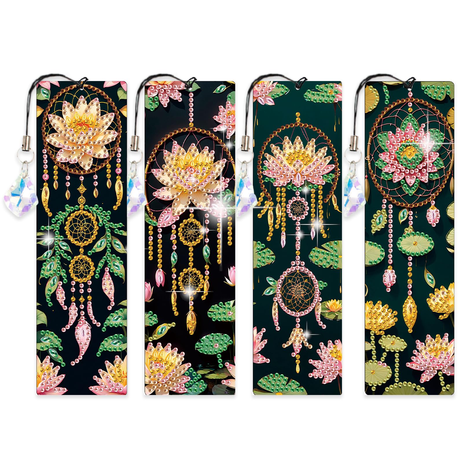 4 PCS Diamond Art Painting Bookmarks, 5D DIY Diamond Bookmark Art Projects with Crystal Pendants Bookmark Special Shape for DIY Making Beginners Adult Arts Craft Supplies for Adults Kids