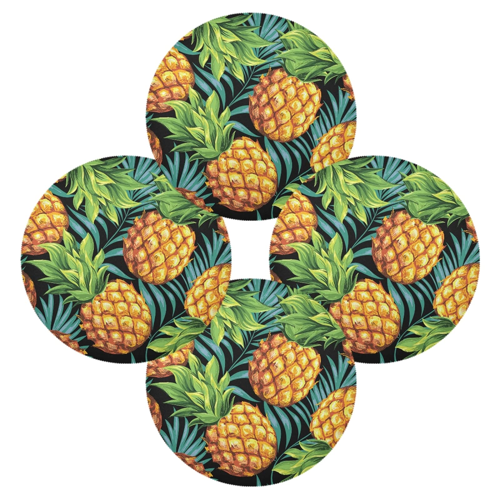 Poeticcity Multi 16 Pineapples Seamless Set Of 1 Table Mat, Washable Placemat Plate Holder, Non-Slip Place Mats Protector, Round Desk Mat Pad For Kitchen Dining 15.4 Inches