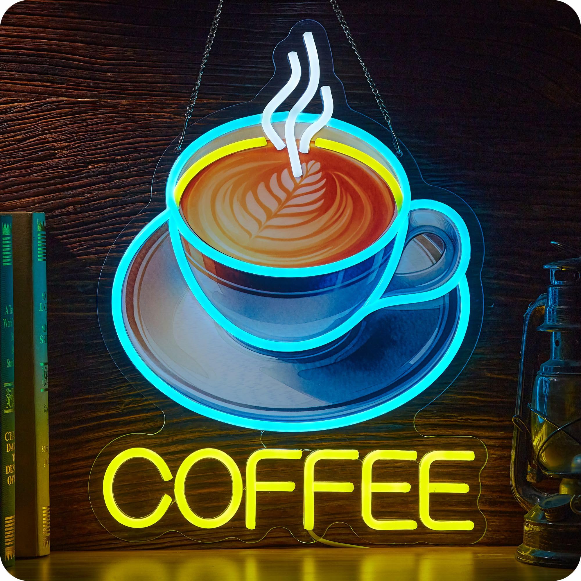 Coffee Neon Sign for Business, USB Powered Dimmable Bright Signs for Coffee Shop Bar Station (16.5 X 12.6 in)