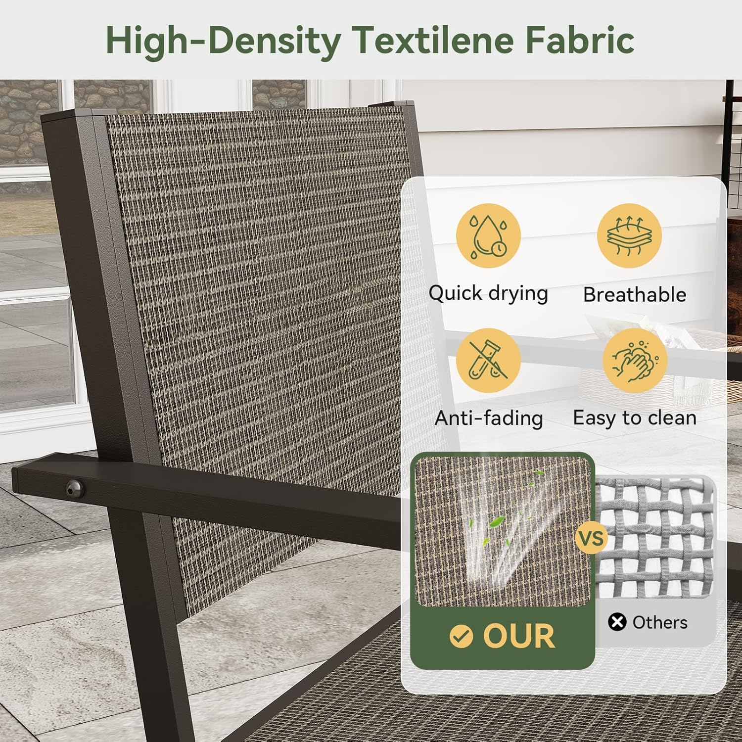 Aoxun 7-Piece Patio Table and Chairs Set for 6, All Weather Outdoor Dining Set with 6 Textilene Chairs and 1 Rectangular Metal Table, Patio Dining Sets for Backyard, Garden and Poolside, Brown