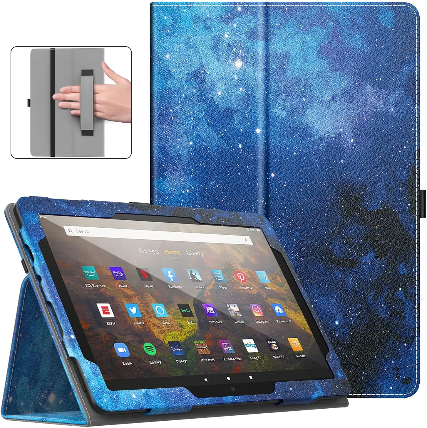Dadanism All-New Kindle Fire HD 10 Tablet Case(11th Generation 2021 Release) & Fire HD 10 Plus Tablet Cover, Premium PU Leather Lightweight Slim Smart Stand Cover with Auto Wake/Sleep, Blue Sky Star