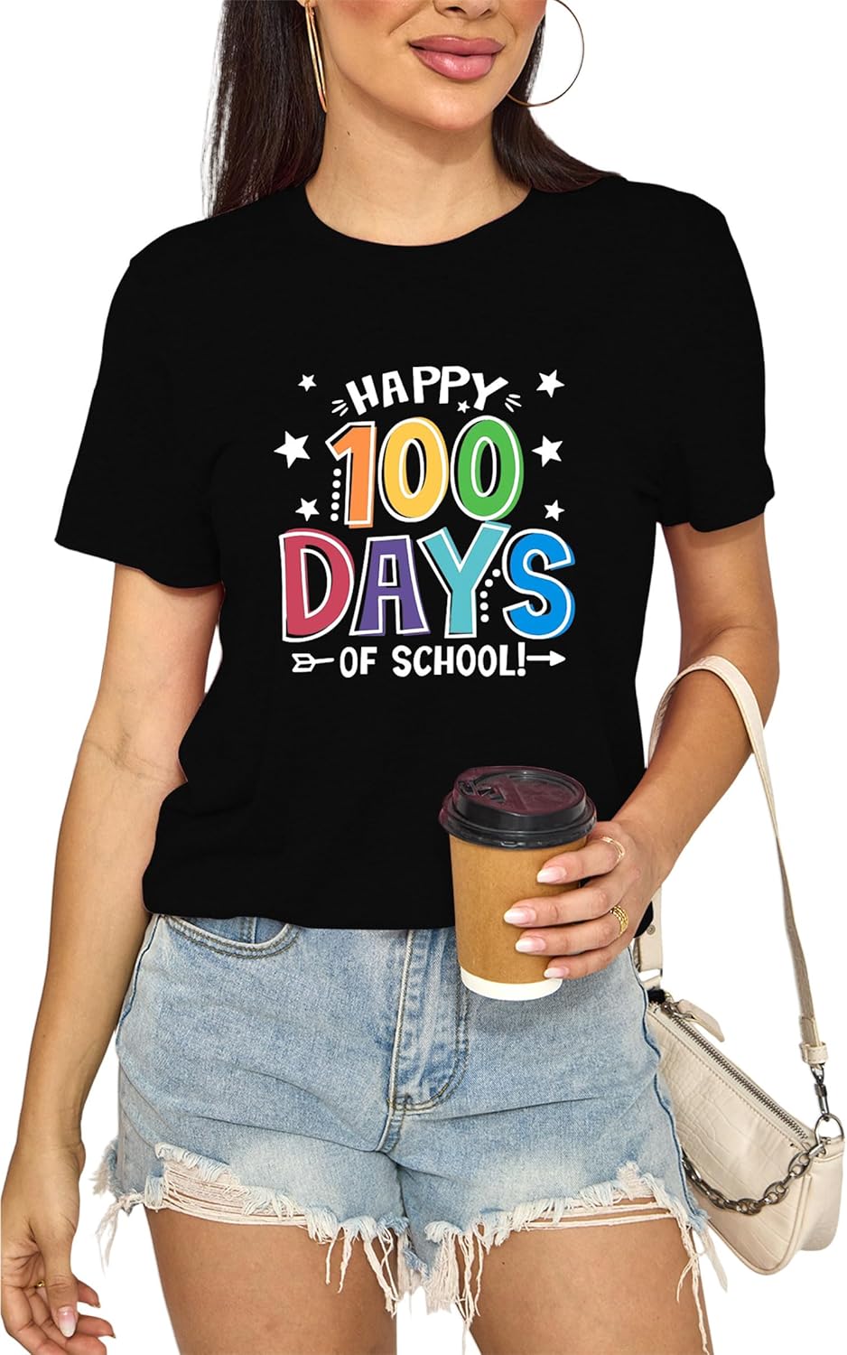 Happy 100 Days of School Shirt Women Teacher Cute 100th Days Shirts - Image 4
