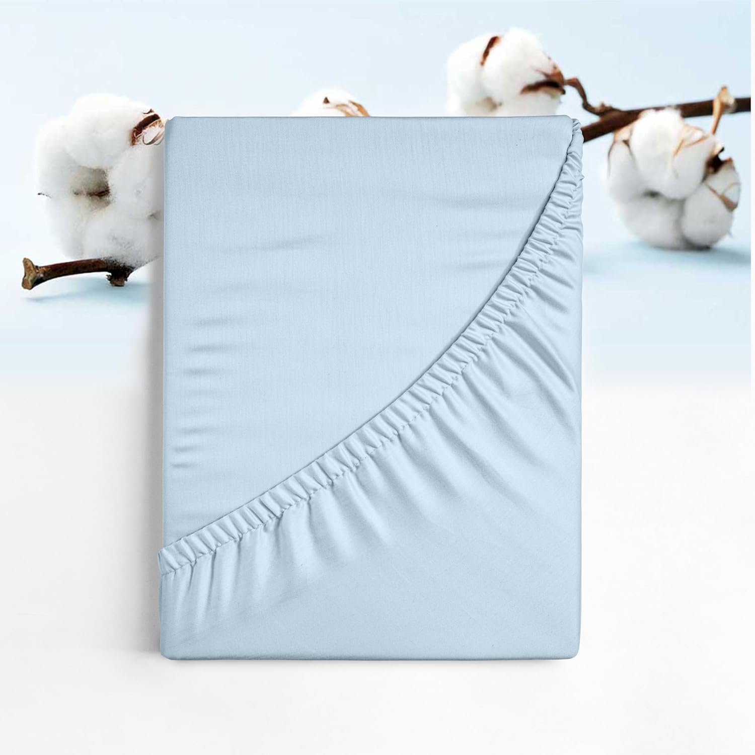 RUVANTI 100% Cotton Queen Fitted Sheet Only - Crispy Cooling Percale Sheet - Breathable & Durable Fitted Sheet Queen Size - Deep Pocket 16 Inches (Fits up to 18") - Aqua Glass - 1 Piece