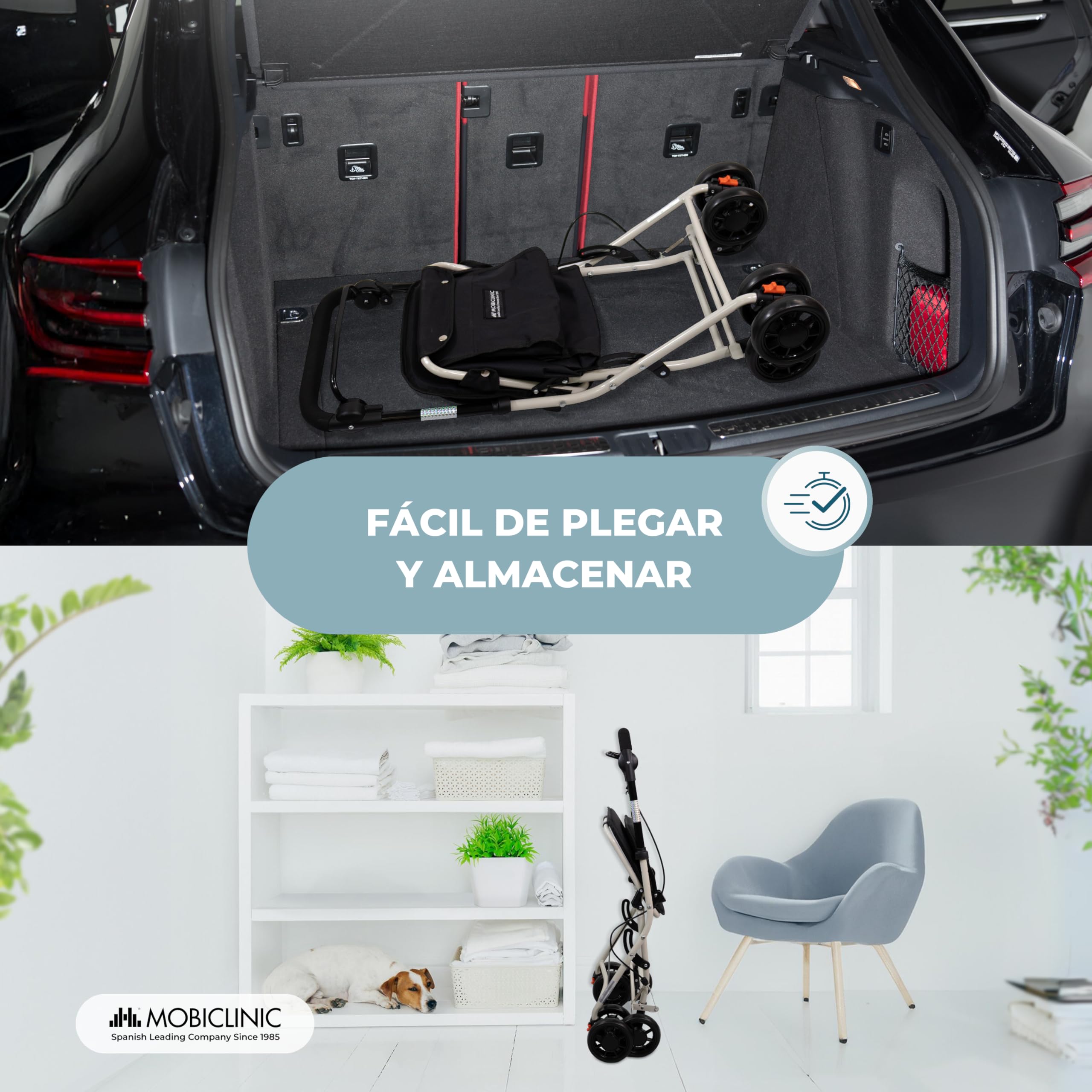 Mobiclinic® Andador Plegable Carro de la Compra con Asiento Coliseo Acero Ruedas 360º Negro