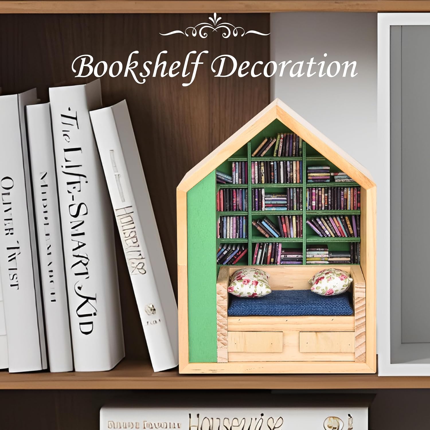SIHPTO Stress Relief Mini Bookshelf with 300pcs Mini Books，Small Nook Decor for Book Lovers, Miniature Book Library,Stress-Relieving Gifts for Family and Friends