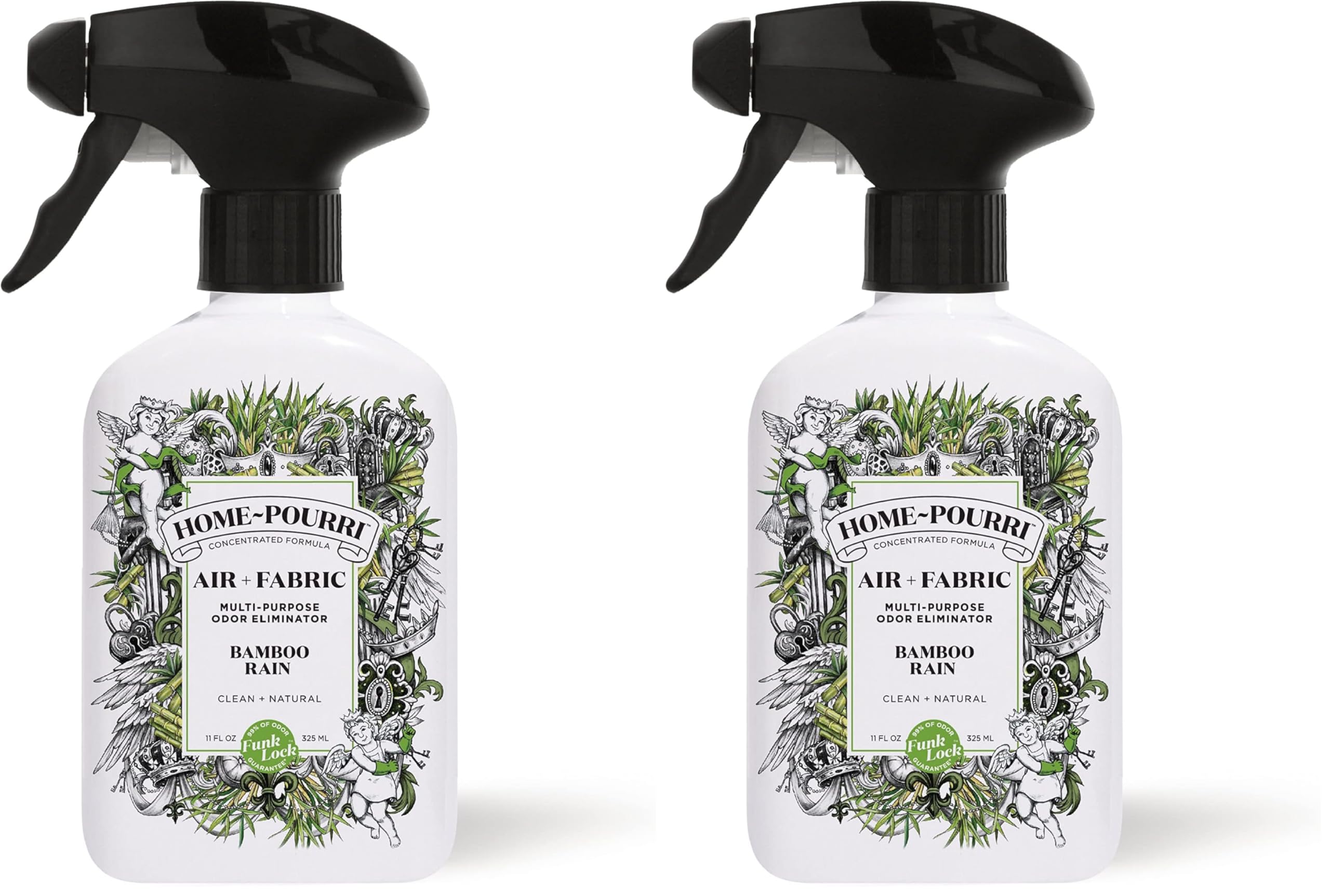 Home-Pourri Air + Fabric Multi-Purpose Odor Freshener Spray, Bamboo Rain, 11 Fl Oz - Jasmine, Bamboo and Fresh Grass (Pack of 2)