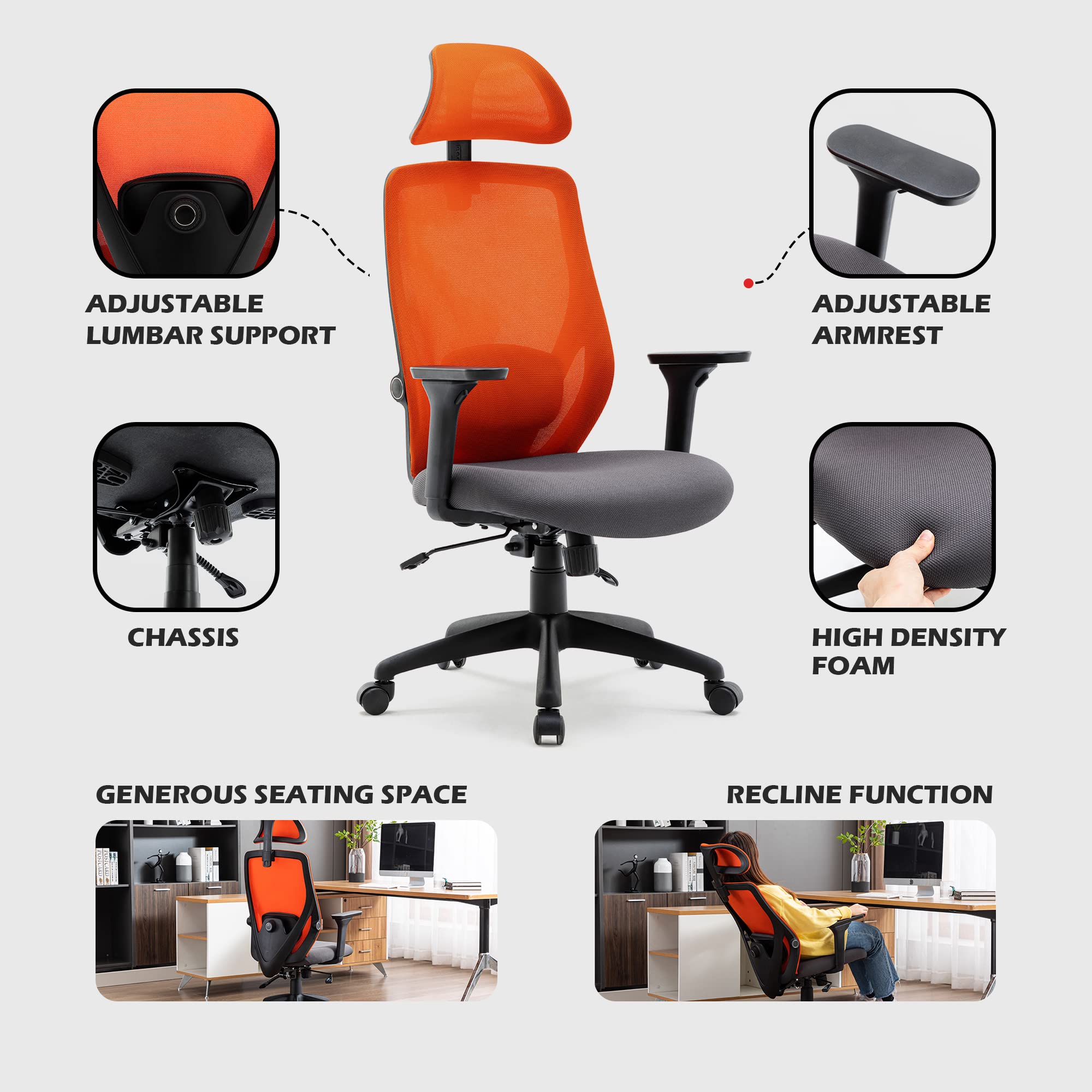 Mesh Ergonomic Office Chair With Footrest,High Back Ubuy