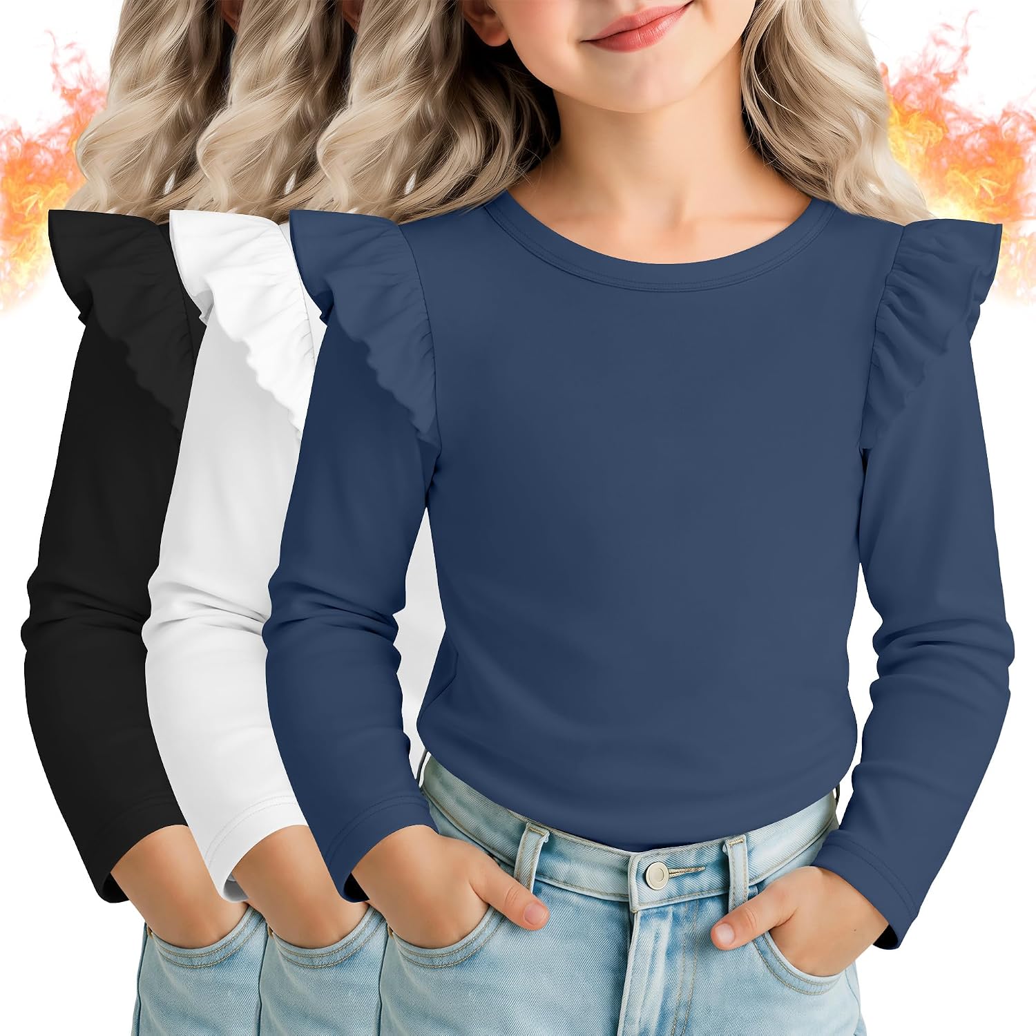 3 Pack Toddler Girl Shirts Thermal Fleece Tops