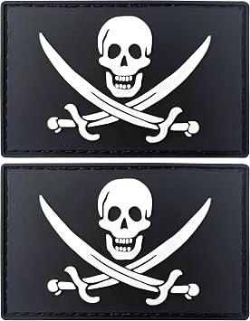 JBCD Pirate Jack Rackham Flag Patch Tactical Pirate Patch - PVC Rubber Hook and Loop Fastener Patch, 2 Pack