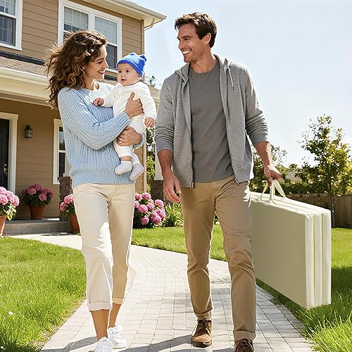 Miniatura 8 de Baby Play Mat, 48 x 48 Inch Foldable PU Leather Waterproof Playpen Mat, 1.6" Extra Thick Foam Floor Mat for Infants and Toddlers, Non-slip Toddler