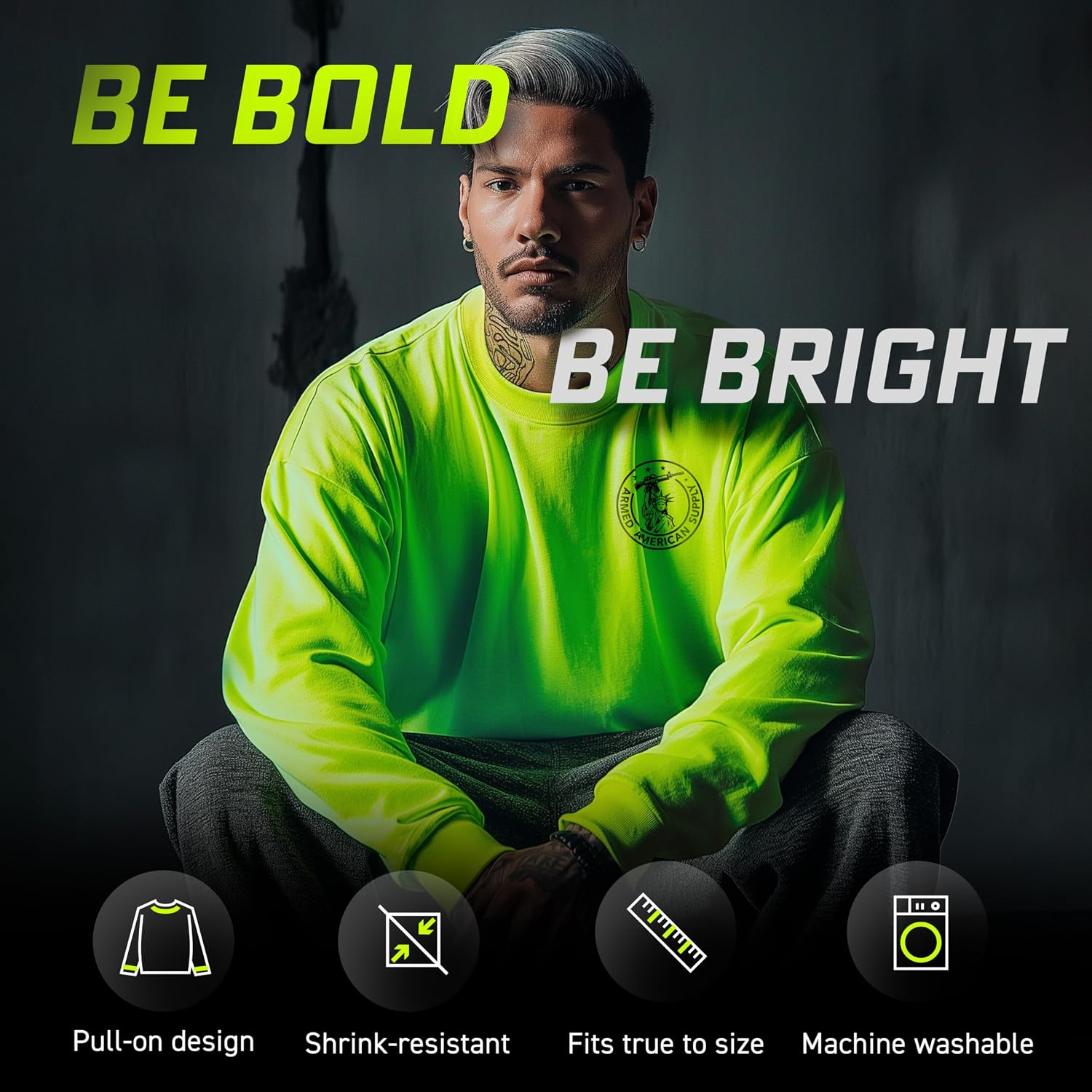 Armed American Supply Hi Vis, Hi Viz Working Like Crazy Cotton/Poly Blend Long-Sleeve Safety T-Shirt, Safety Yellow