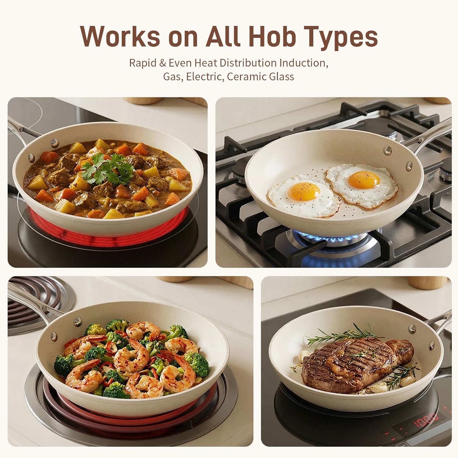 8 Inch Ceramic Non Stick Frying Pan, Tri Ply Stainless Steel Skillet with Stay Cool Handle, No Seasoning Required, Induction and High Heat Compatible, Oven and Dishwasher Safe