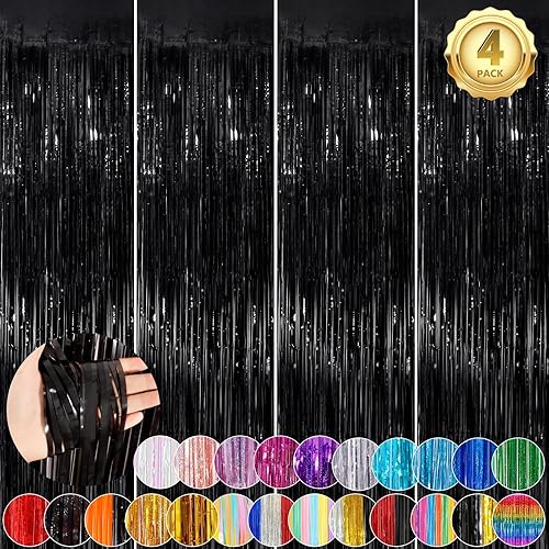 Miniatura 126 de Cortinas de flecos de oropel metálico rojo, paquete de 2 cortinas de fiesta de 3.3 x 8.3 pies para decoraciones de fiesta de cumpleaños, decoración