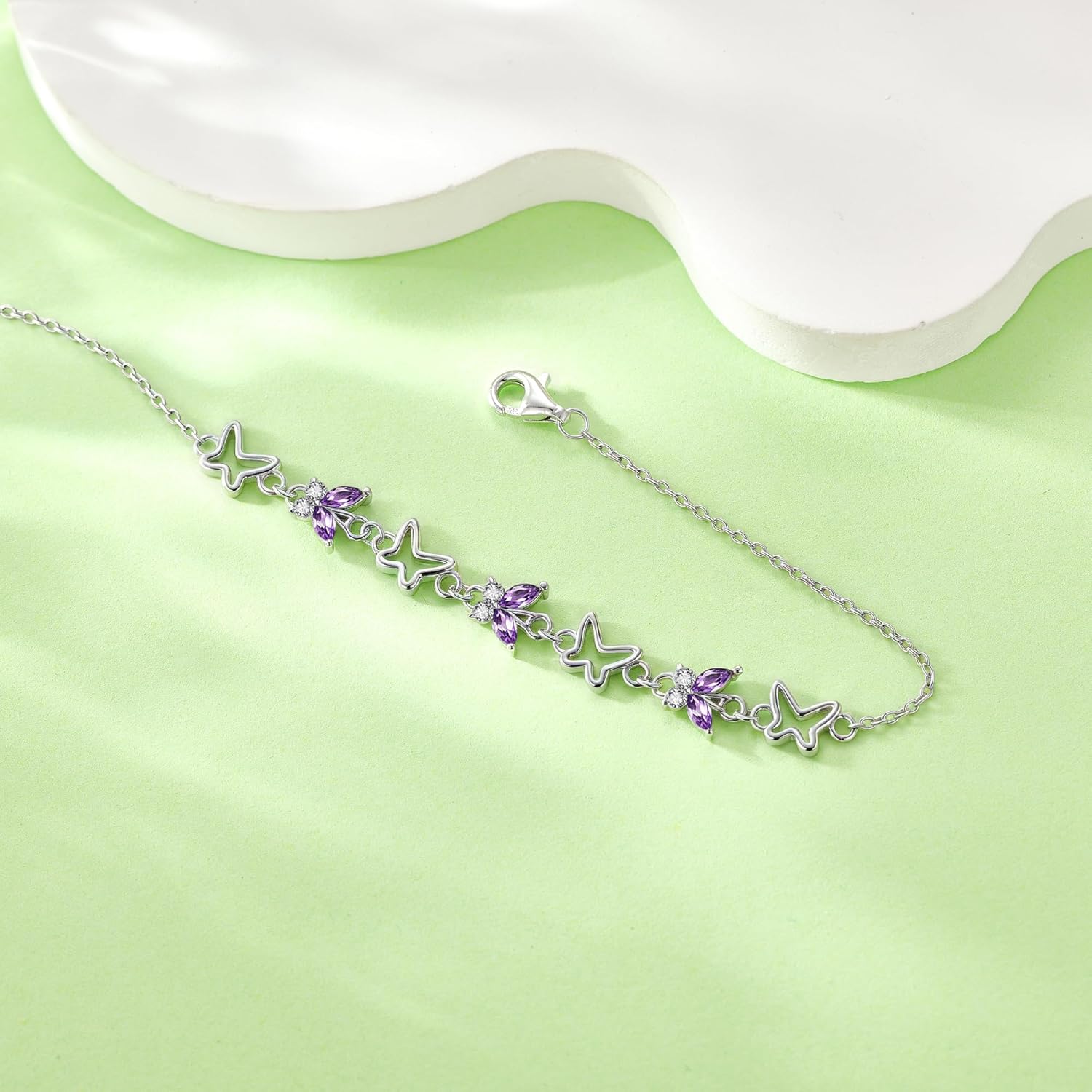 Butterfly Bracelet for Women 925 Sterling Silver Elegant Zircon Charm Bracelet Jewelry Gift for Wife Mom Birthday - Image 2