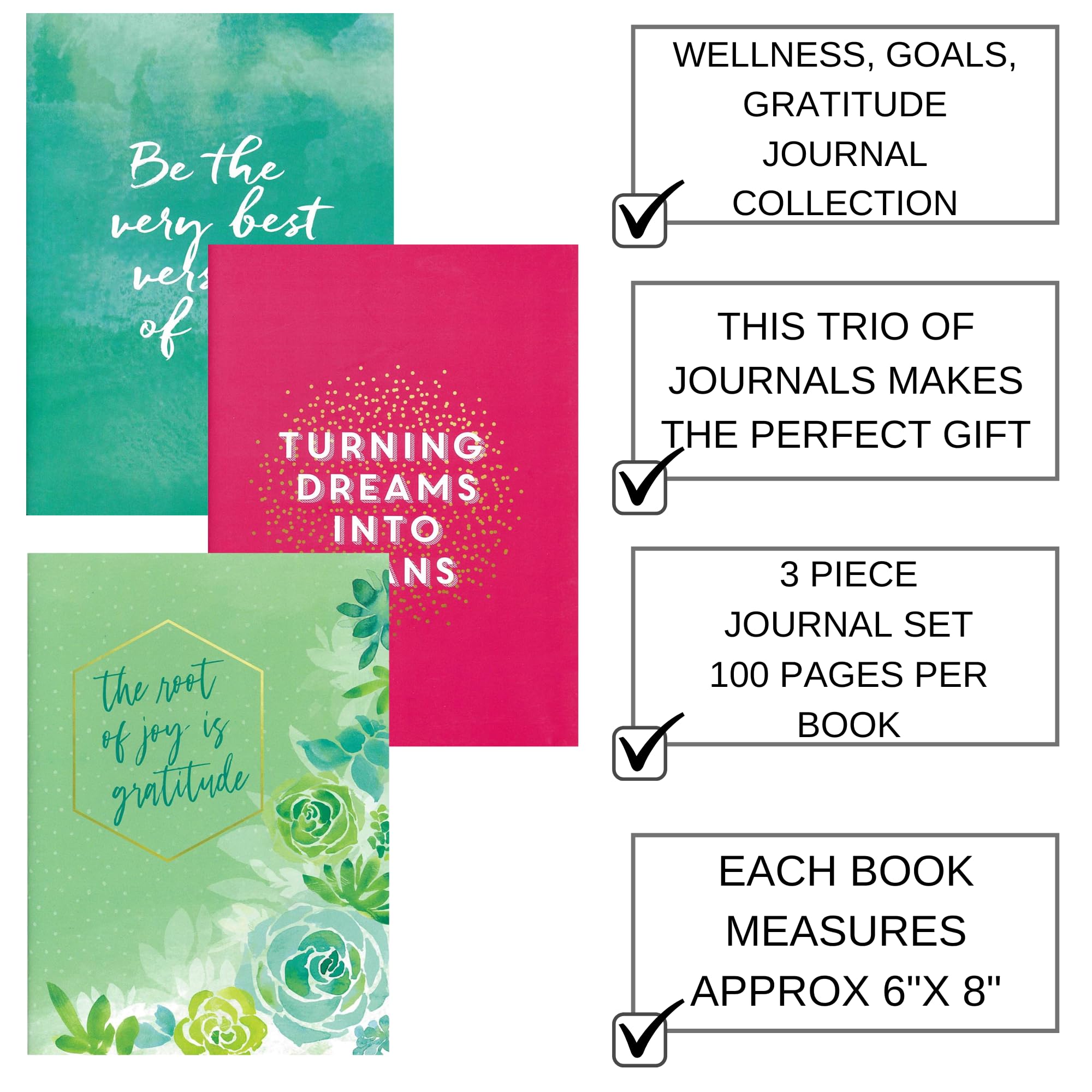 Hampton Art Guided Journal Collection - Wellness, Goals, Gratitude (Set of 3) - Self-Care & Mental Health Journal for Women, Anxiety & Self-Love Notebook, 6