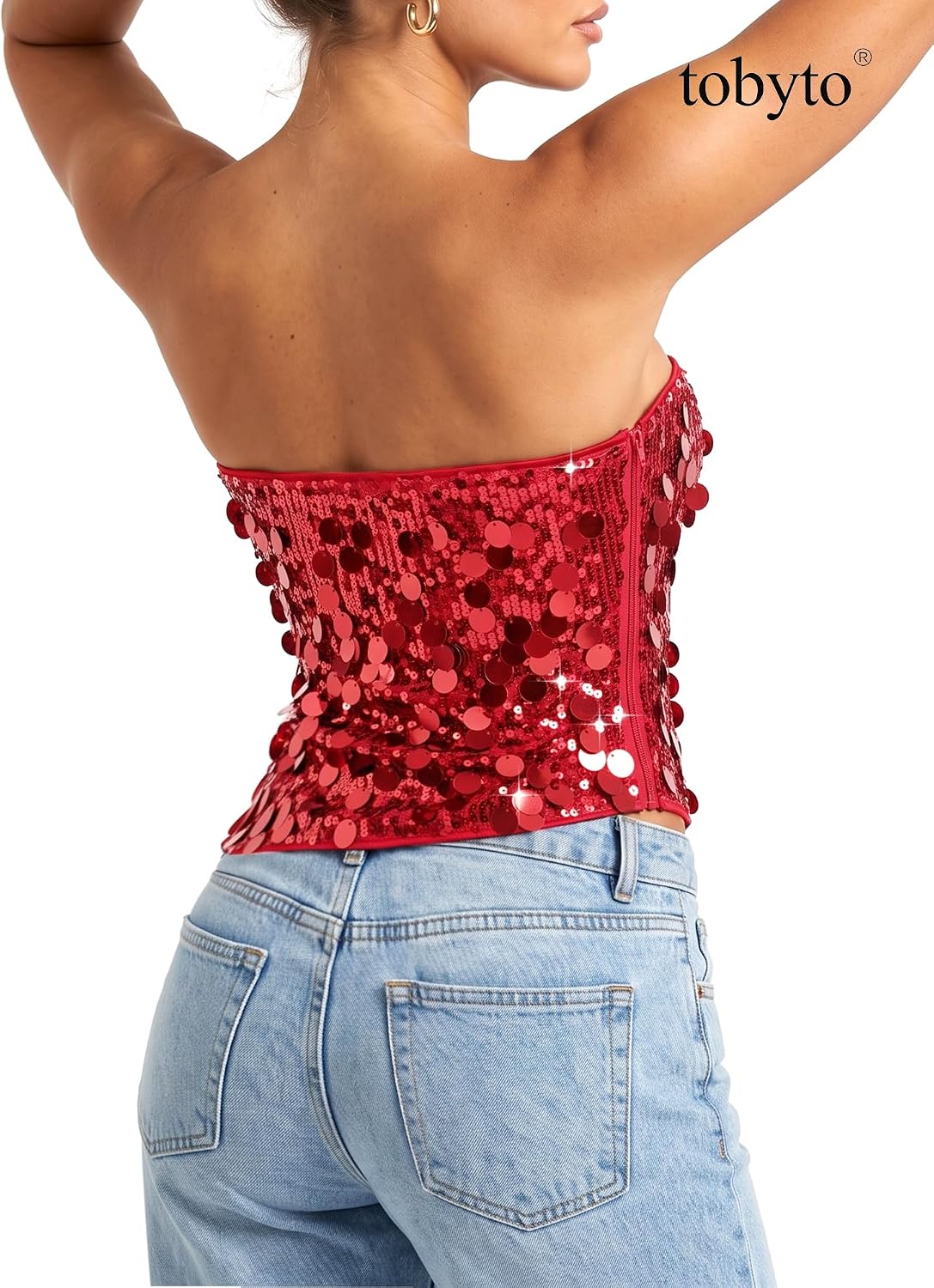Sequin Top for Women Sparkle Sleeveles Split Crop Tube Top Glitter Mermaid Disco Cocktail Party Club Night