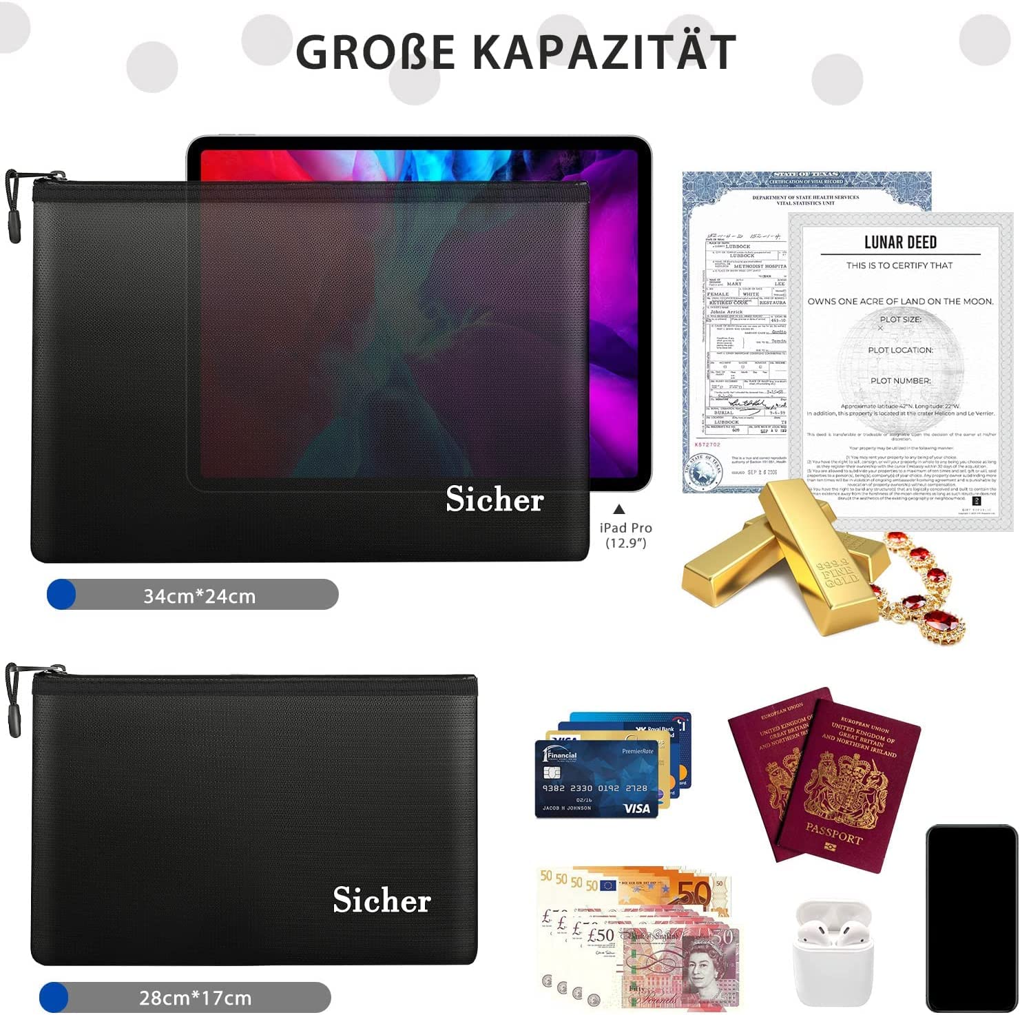 Borse Portadocumenti Ignifughe E Impermeabili - Set 2 Pezzi Per A4 E Documenti Importanti - Foto 4