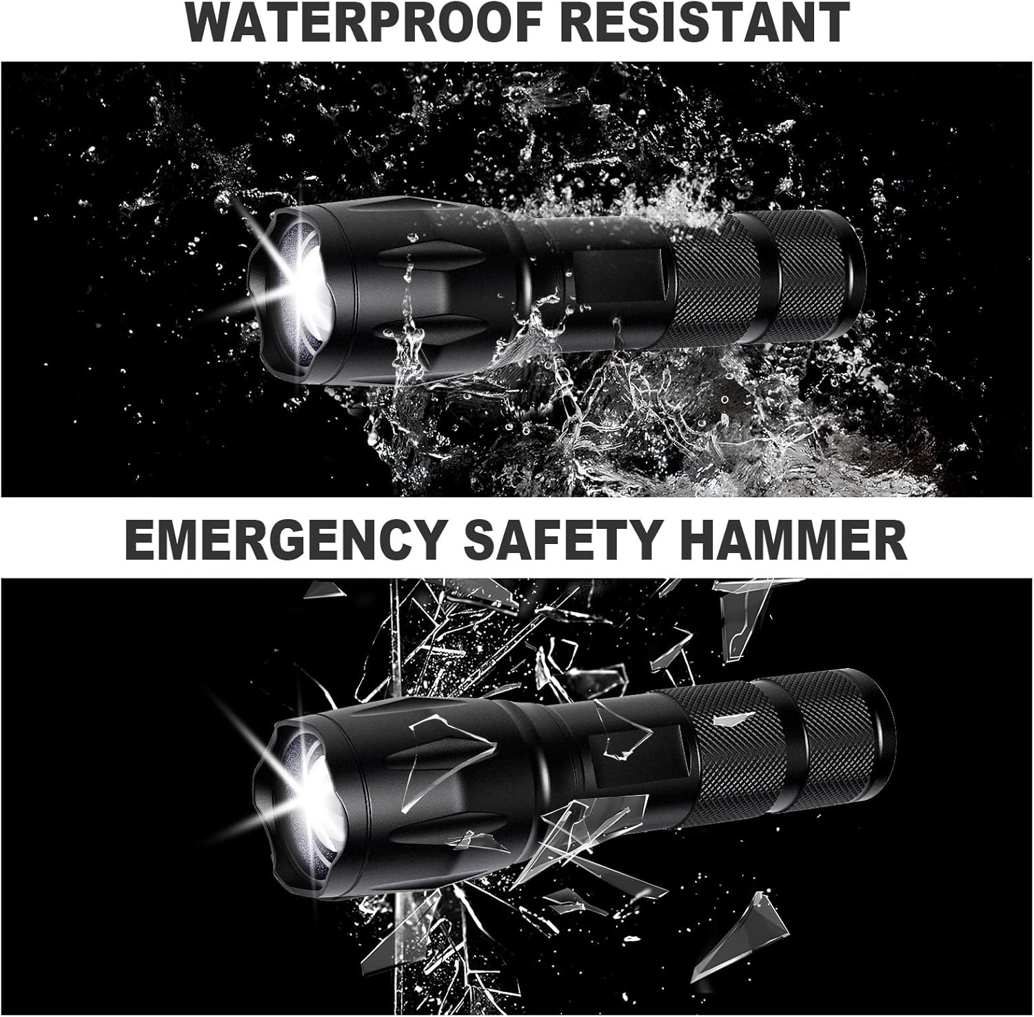 JINIU Rechargeable LED Flashlight, Bright Tactical Torch High Lumens, White Light, Waterproof Handheld Zoomable Flash Light, Gifts for Men, Hunting Camping Essentials Gear