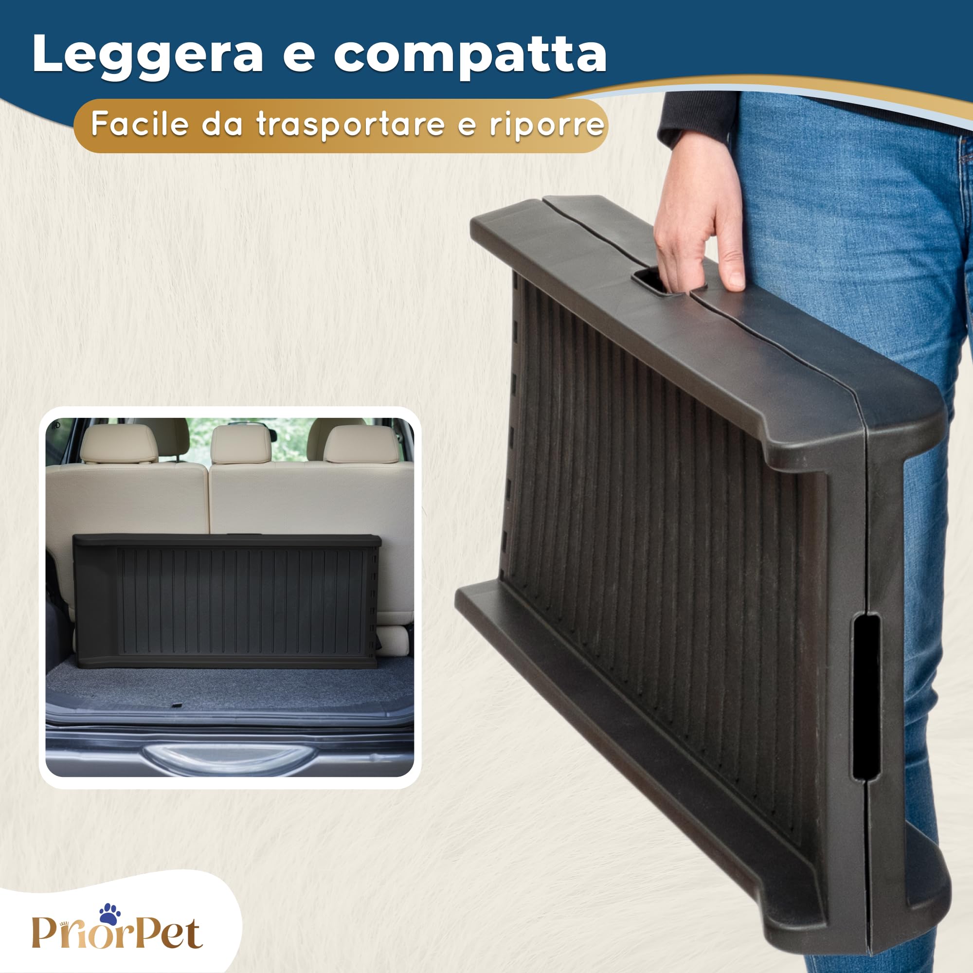 Rampa per Cani per Auto – STABILI – Rampa Antiscivolo in Gomma per Cani di Taglia Grande – 174 cm di Lunghezza & 38 cm di Larghezza – Scale per Cani Fino a 85 kg – Rampa Pieghevole per SUV – Nero