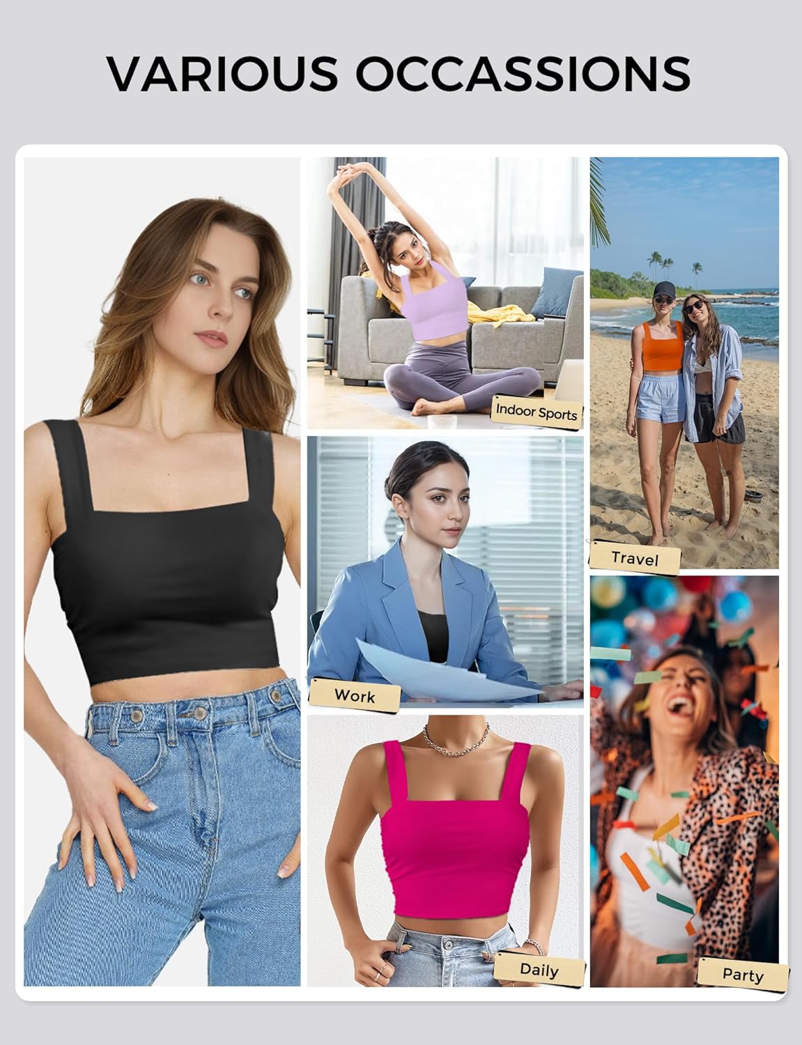 AURUZA Square Neck Tops for Women, Sleeveless Crop Tops Women, Sexy Cropped Double Layered Tank Tops, Womens Basic Tops - Image 6