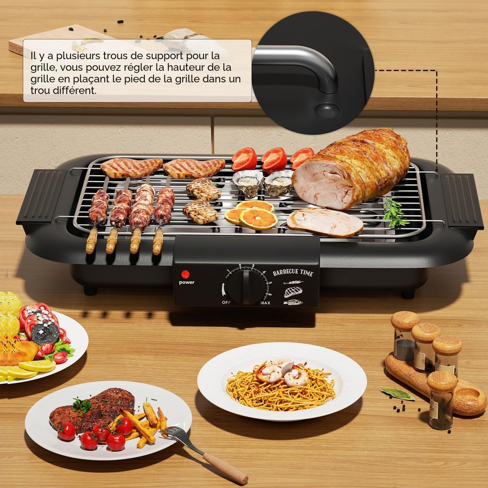 Barbecue électrique, barbecue anti-adhésif sans fumée pour intérieur/extérieur, grille portable amovible haute puissance à double tube de 2000 W pour fêtes, barbecues (noir D)