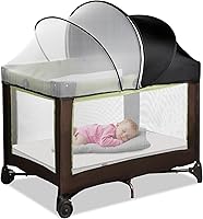 Vista 8 de Pack N Play - Cubierta para tienda de campaña y toldo para moisés, mosquitera transpirable medio opaca con cremallera de 2 vías para cuna, cuna